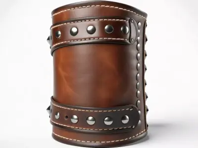 Worn Leather Bracer with Studs 3D model