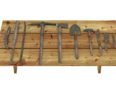 Rusty weapons and tools set Free low-poly 3D model