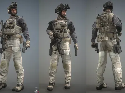 Soldier- Captain- Police- Full Set Accessories and Weapon Low-poly 3D model