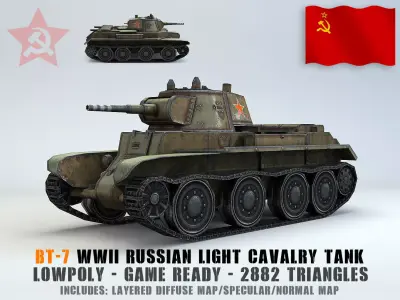 Low Poly BT-7 light cavalry tank Low-poly 3D model