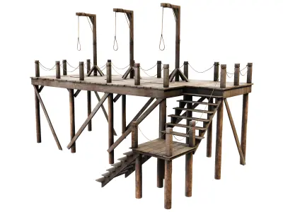 Medieval Triple Gallows Low-poly 3D model