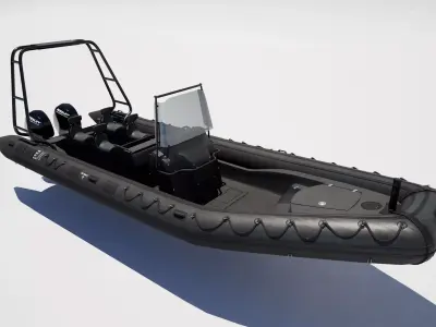 Black Military Rigid Inflatable Boat RIB 3D model
