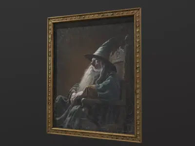 Old Portrait Painting of Wizard Low-poly 3D model