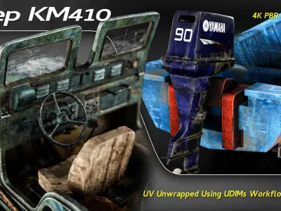 Classic Jeep Km410 With Boat 3D model