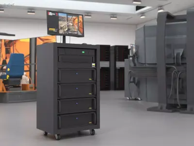 Server Rack with Computer and Monitor 3D model