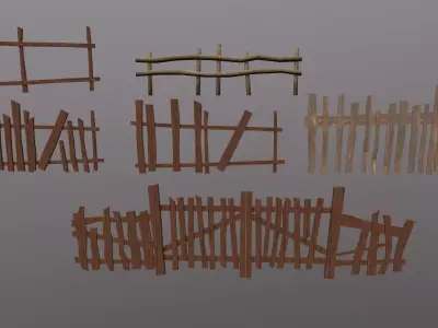 Medieval fences Low-poly 3D model