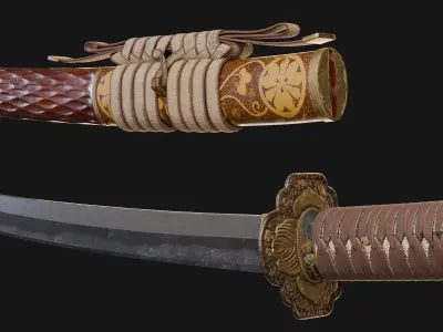 Katana Japanese Sword and Katana Stand - Game-ready Weapon Low-poly 3D model