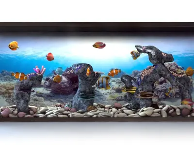 Aquarium with fish and rocks in it Low-poly 3D model