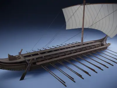 Bireme viking ship Low-poly 3D model