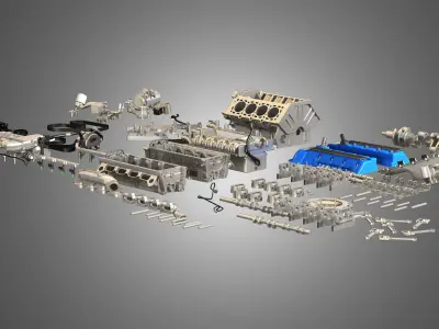 V8 Supercharger Disassembled Car Engine 3D model