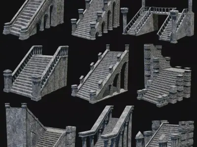 STAIRS COLUMNS GATE STAIR PLATFORM PIER TEMPLE PORTAL COLLECTION Low-poly 3D model