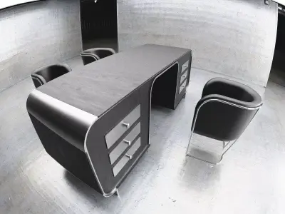 Wooden office desk with chairs Free 3D model