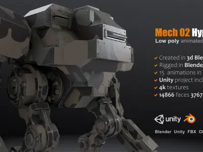 Package of 10 Battle Mechas Low-poly 3D model