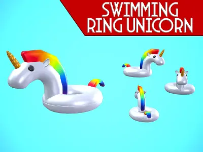 SWIMMING RING UNICORN CARTOON STYLIZED Low-poly 3D model