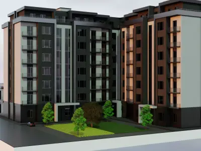 Modern Residential Apartment Complex - L-Shaped Building Free 3D model