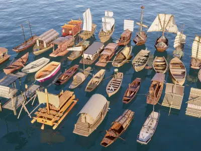 Wooden boat collection 1 Low-poly 3D model