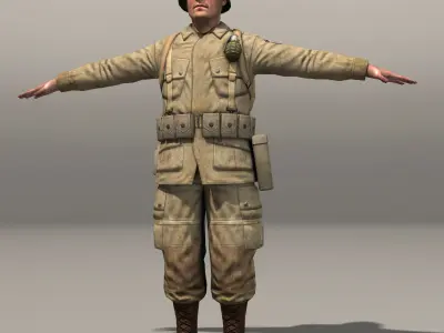American Soldier and Thompson Low-poly 3D model
