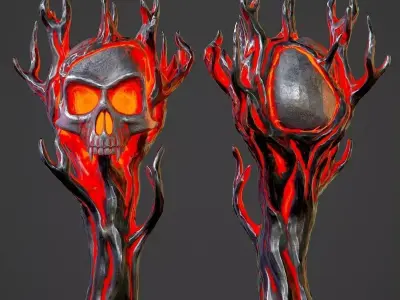 Hellish staff with a skull Low-poly 3D model