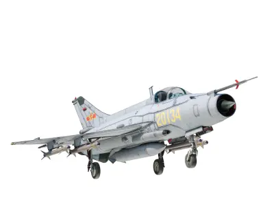 PBR PLAAF J7E J-7E J-7G Fighter Mig-21 Fishbed Low-poly 3D model