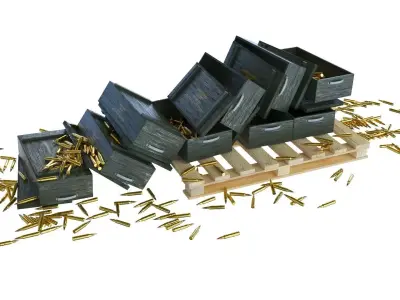 Ammunition Wood Boxes Palet with Bullets in the Floor 3D model
