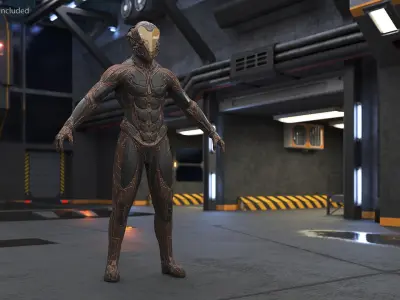 Futuristic Armored Character Rigged 3D model
