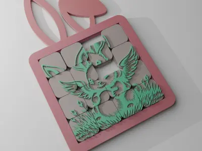 Difficult Sliding puzzle toy with a cute fantasy bunny 3D print model