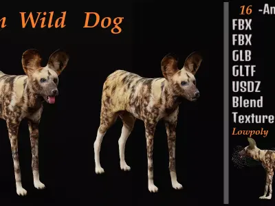 African Wild Dog Free low-poly 3D model