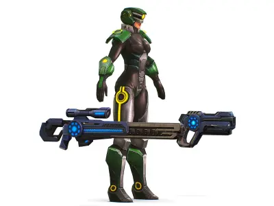 Sci-Fi Woman Cyborg Drone Sniper Soldier Low-poly 3D model