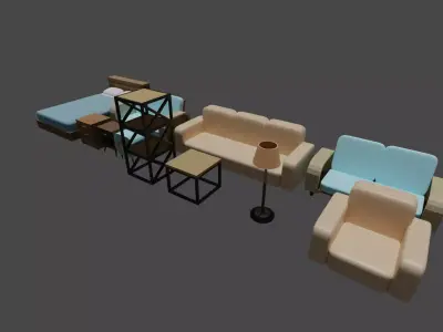 Small furniture pack Free low-poly 3D model