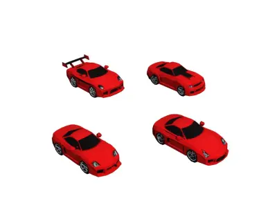 Low Poly Sports Car Pack 4 Models Stylized Racing Vehicle Set Low-poly 3D model