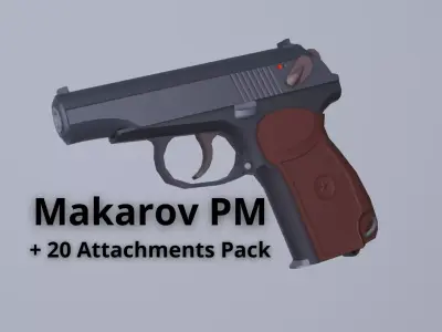 Makarov PM with 20 Attachments Pack - Low Poly and Game-Ready Low-poly 3D model