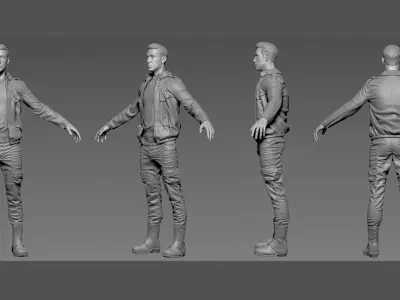 Male Game Ready Model man holding gun Low-poly 3D model
