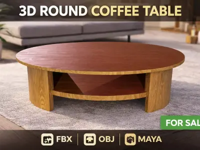 Round Wooden Coffee Table 3D Model Free low-poly 3D model