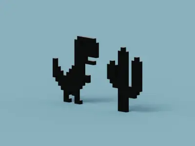 Pixel Dinosaur Low-poly 3D model