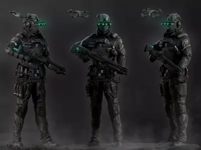 Modern Police Soldier Low-poly 3D model