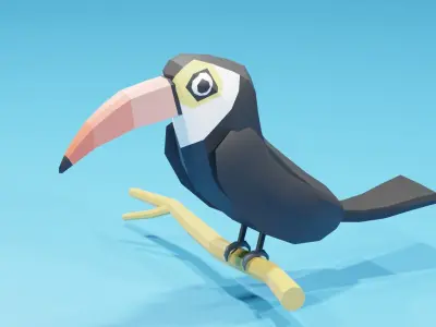 Low Poly Cartoon Toucan Bird Low-poly 3D model