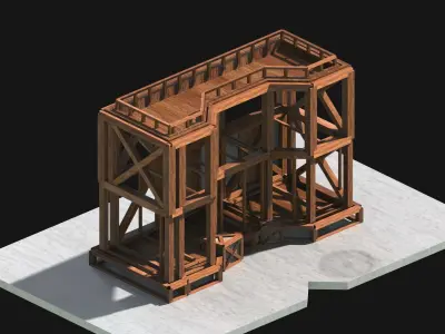 Medieval Low Poly Building Castle Wooden Village Stone House 43 Low-poly 3D model