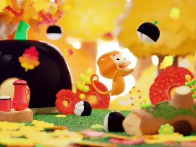 Happy Spring Bekantan Proboscis Monkey Lowpoly Isometric 3D model