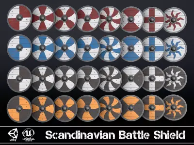 Scandinavian Battle Shield Collection Low-poly 3D model