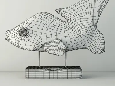 Hand Carved Driftwood Fish On Stand 3D model