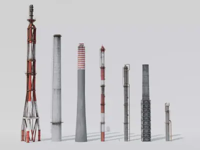 Industrial Chimney Pack Low-poly 3D model
