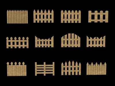 wooden fences Low-poly 3D model