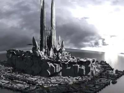 Sci Fi Towers Landing shuttles 3D model