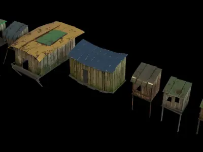 stylized old wood builds Low-poly collection Low-poly 3D model