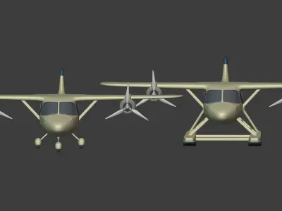 Light Aircraft - Airplane - Plane - Seaplane - Floatplane Low-poly 3D model