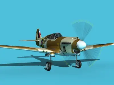 Curtiss P-40B Tomahawk V05 RAF 3D model