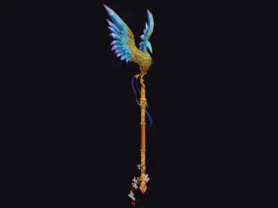 Magical Staff Phoenix Bird Wizard Wand Stick Props Item Low-poly 3D model