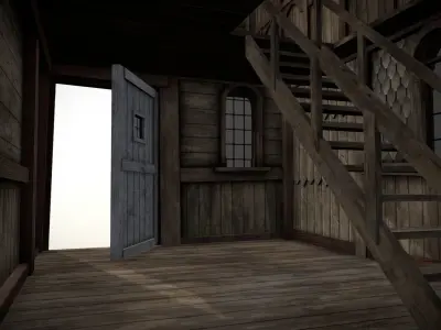 Medieval Lake Village - House 20 with interiors Low-poly 3D model