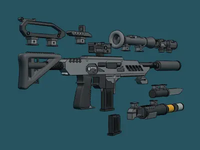 Borderlands style modular assault rifle 3D model