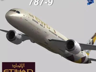 Boeing 787-9 Etihad airways livery Low-poly 3D model